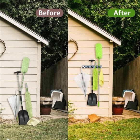 Rectangular Wall Mount Broom Holder and Garden Tool Organizer, 6 Hook and 5 slot - Picture 6 of 7